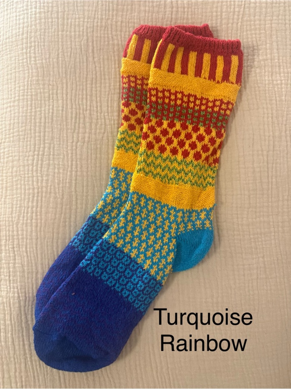 Turquoise Rainbow Patterned Crew Socks - Multicolor